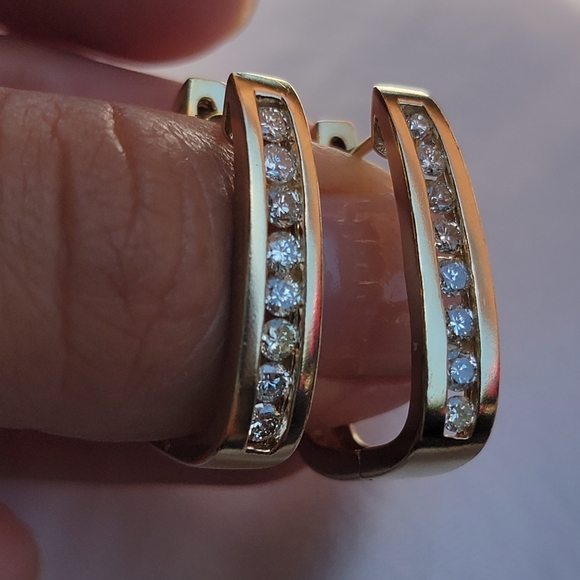 Vintage 14k Gold Diamond Rectangle Huggies - Picture 5 of 10